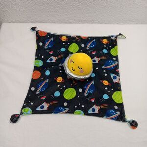 Baby Starters  Security Blanket Planets Space Ships Moon Stars Lovey Rattle